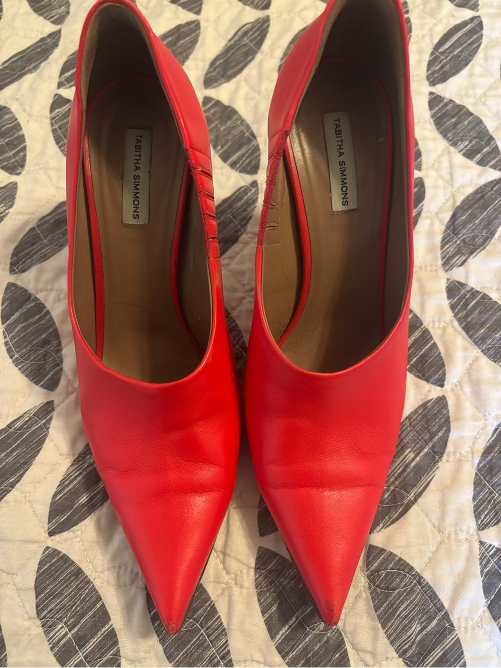 Tabitha Simmons Bright Red Pointed-Toe Leather Pumps